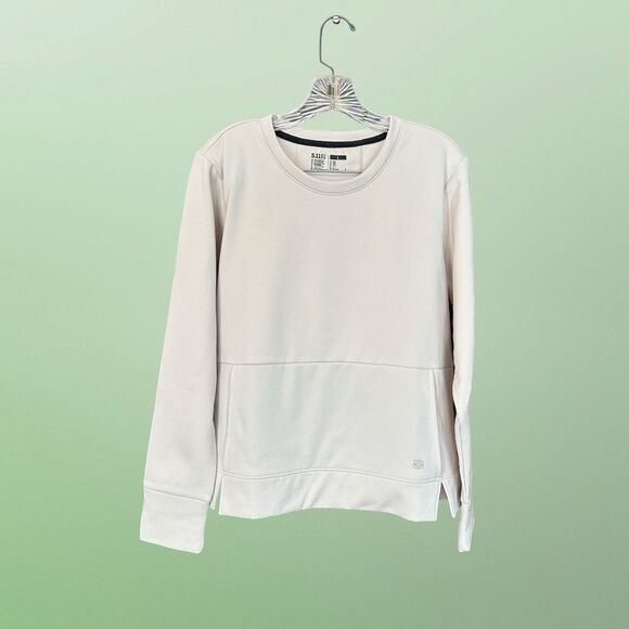 5.11 Women's Fleece Lined Pullover Crew Neck Kangaroo Pocket Cream Size Large - Picture 11 of 13